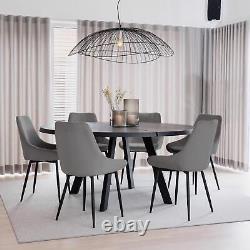Pair of Sierra Kitchen Dining Chairs Grey Velvet Upholstered Metal Legs