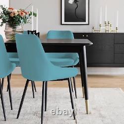 Pair of Sierra Kitchen Dining Chairs Turquoise Velvet Upholstered Metal Legs