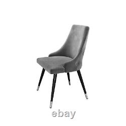 Pair of Silver Grey Velvet Dining Chairs with Button Back Maddy