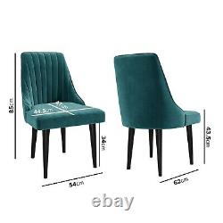 Pair of Teal Blue Velvet Ribbed Dining Chairs Penelope PEN002