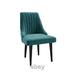 Pair of Teal Blue Velvet Ribbed Dining Chairs Penelope PEN002