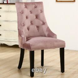 Pair of Upholstered Dining Chair Velvet Kitchen Knocker Chrome Ring Studs Chairs