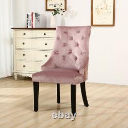 Pair of Upholstered Dining Chair Velvet Kitchen Knocker Chrome Ring Studs Chairs