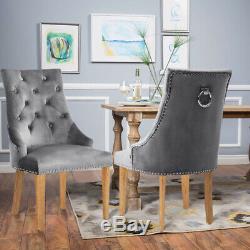 Pair of Upholstered Dining Chair Velvet Kitchen Scoop Stud Knocker Tufted Seat