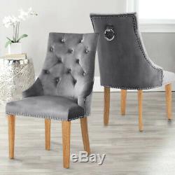 Pair of Upholstered Dining Chair Velvet Kitchen Scoop Stud Knocker Tufted Seat