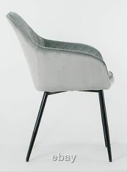 Pair of Velvet Fabric Upholstered Dining Chair / Armchair / Metal Leg / Grey