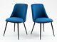 Pair Of Velvet Fabric Upholstered Dining Chair / Padded Seat / Metal Leg / Blue