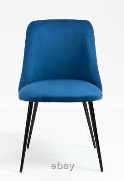 Pair of Velvet Fabric Upholstered Dining Chair / Padded Seat / Metal Leg / Blue