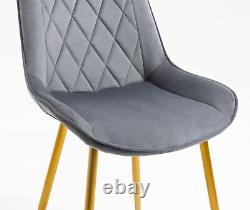 Pair of Velvet Fabric Upholstered Dining Chair / Padded Seat / Metal Leg / Grey
