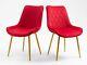 Pair Of Velvet Fabric Upholstered Dining Chair / Padded Seat / Metal Leg / Red