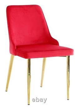 Pair of Velvet Fabric Upholstered Dining Chair / Padded Seat / Metal Leg/ Red