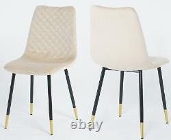 Pair of Velvet Upholstered Dining Chair Brown Fabric Seat Sturdy Metal Legs