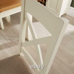 Pair of White Solid Wood Cross Back Dining Chairs With Upholstered Fabric Seat