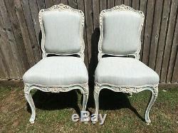 Pair of vintage French distressed painted re-upholstered occasional chairs
