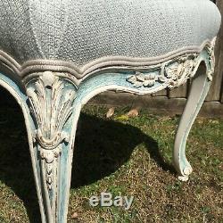 Pair of vintage French distressed painted re-upholstered occasional chairs