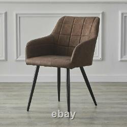 Pairs of Brown Faux Leather Dining Chairs PU Upholstered Metal Legs Tub Chair