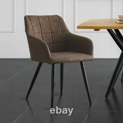 Pairs of Brown Faux Leather Dining Chairs PU Upholstered Metal Legs Tub Chair