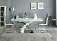 Pescara High Gloss Dining Table Set And 6 Upholstered Grey And White Chairs