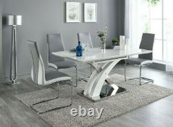 Pescara High Gloss Dining Table Set and 6 Upholstered Leather Chrome Chairs