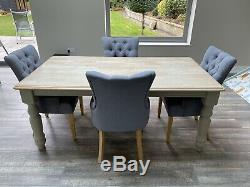Pine dining table and 6 Upholstered chairs