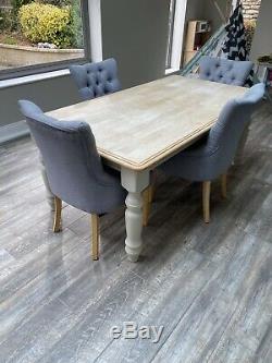 Pine dining table and 6 Upholstered chairs