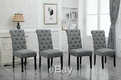 Premium Grey Kitchen button upholstered Dining Chairs, set of 4, wooden legs