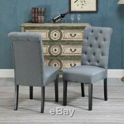 Premium Grey Kitchen button upholstered Dining Chairs, set of 4, wooden legs