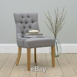 Primrose Upholstered Button Back Chair Grey, Light Oak, Fully Assembled