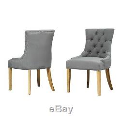 Primrose Upholstered Button Back Chair Grey, Light Oak, Fully Assembled