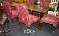 Quality Oak Refectory Table & 6 Carved Mahogany Upholstered Dining Chairs