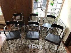 Rare Set Of 6 Emeco Navy Chairs Semi Upholstered Dining/office Chairs Aluminium