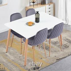 Rectangle Dining Table and 4 Velvet Chairs Diamond Upholstered Wooden Metal Legs