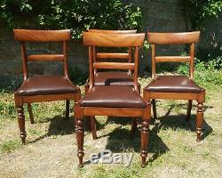 Regency Bar Back Mahogany Leather Hide Upholstered Set of 4 Dining Chairs C1820