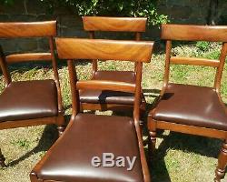 Regency Bar Back Mahogany Leather Hide Upholstered Set of 4 Dining Chairs C1820
