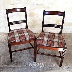 Regency Pair of Mahogany Tartan Upholstered Dining Chairs C1810