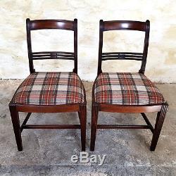 Regency Pair of Mahogany Tartan Upholstered Dining Chairs C1810