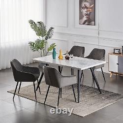 Retro 1/2X Dining Chairs Kitchen Armchairs Velvet Padded Seat Metal Legs Grey UK