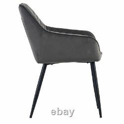 Retro 1/2X Dining Chairs Kitchen Armchairs Velvet Padded Seat Metal Legs Grey UK