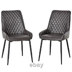Retro Dining Chair Set of 2, PU Leather Upholstered Side Chairs with Metal Legs