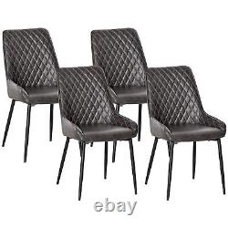 Retro Dining Chair Set of 4, PU Leather Upholstered Side Chairs with Metal Legs