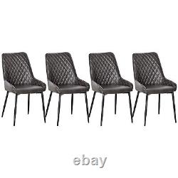 Retro Dining Chair Set of 4, PU Leather Upholstered Side Chairs with Metal Legs