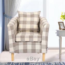 Retro Fabric Upholstered Tartan Tub Chair Sofa Armchair Dining Living Cottage UK