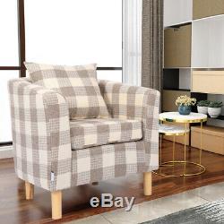 Retro Fabric Upholstered Tartan Tub Chair Sofa Armchair Dining Living Cottage UK