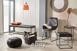 Retro Leather Dining Chair Dark Grey Upholstered Padded Seat Living Room Chairs