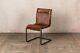 Retro Style Tan Leather Upholstered Dining Chair Vintage Finish Industrial