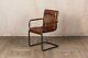 Retro Style Tan Leather Upholstered Dining Chair With Armrest Vintage Finish