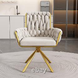 Rotatable Dining Chairs Padded Velvet Seat Metal Legs Kitchen Swivel Chair Beige