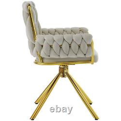Rotatable Dining Chairs Padded Velvet Seat Metal Legs Kitchen Swivel Chair Beige