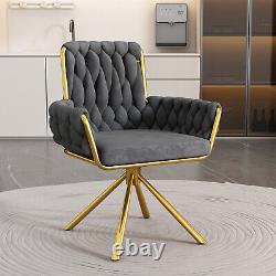 Rotatable Dining Chairs Padded Velvet Seat Metal Legs Kitchen Swivel Chair Grey