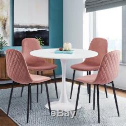 Round Dining Table and 2/4 Velvet Chairs Upholstered Seat Kitchen Home Table Set